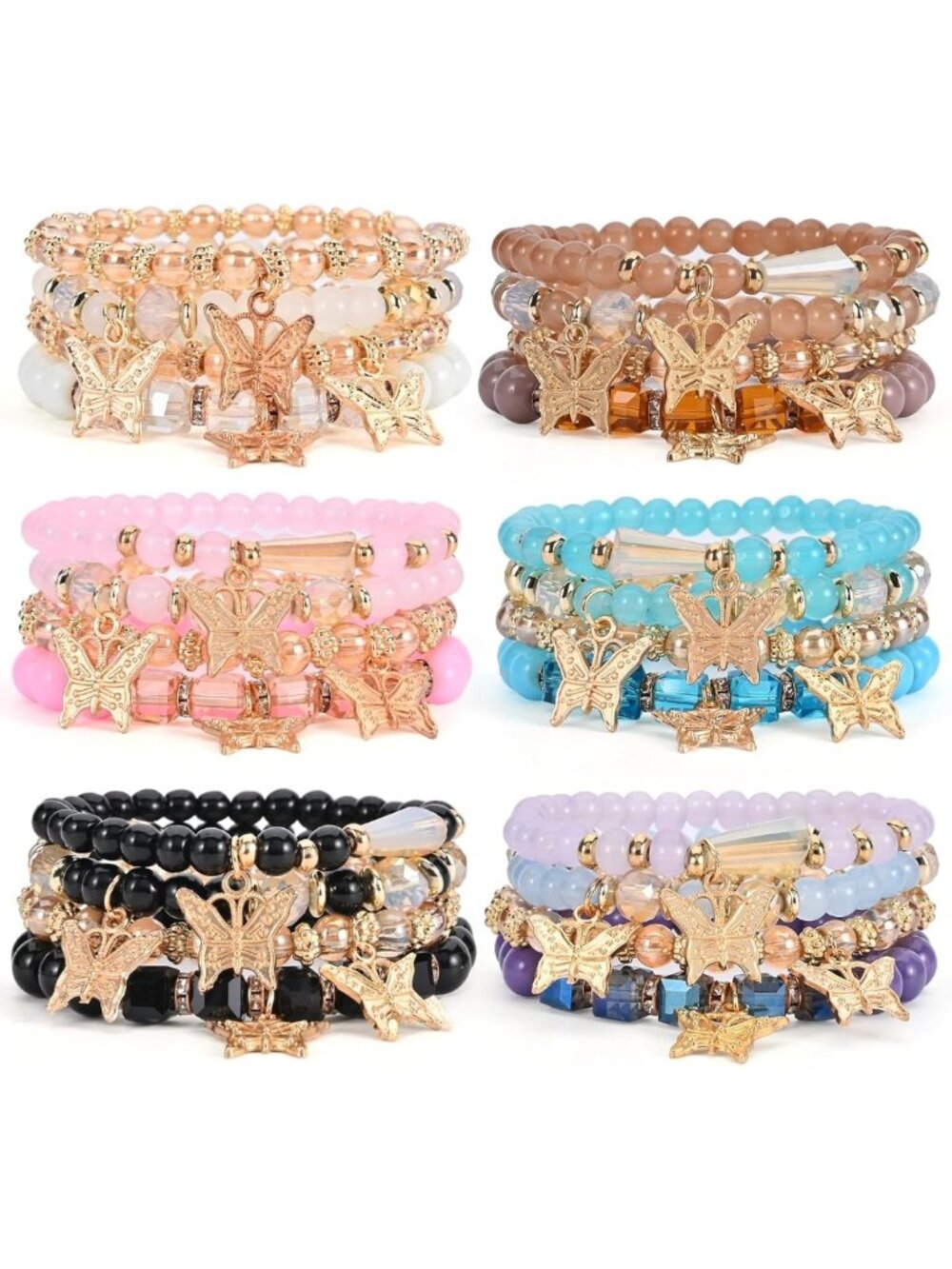 Bohemian Stackable Bracelet Sets - 6 Multi-Color Stretch Bracelets for Women